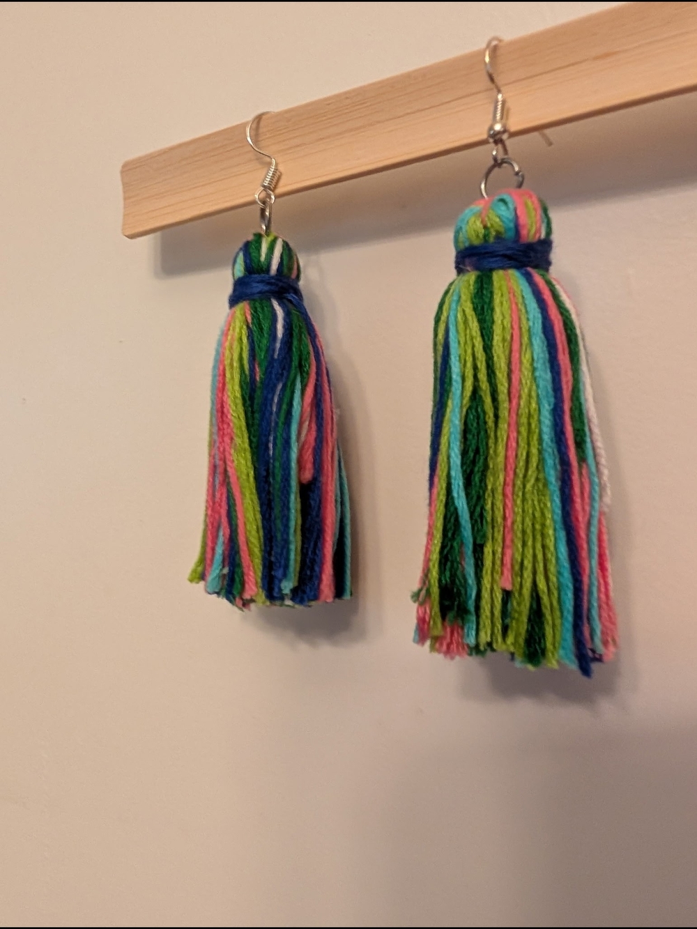 Handmade Multicolor Tassel Earrings with Blue Accents - Picture 2 of 2